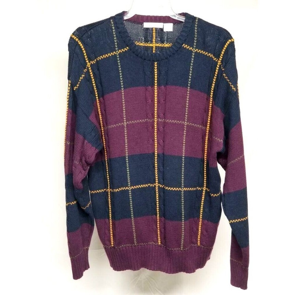 Vtg Claiborne Geometric Knit Sweater Men's Size XL Pullover Multicolor Purple